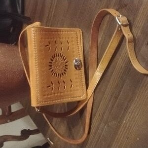 Real leather embossed crossbody from Morocco